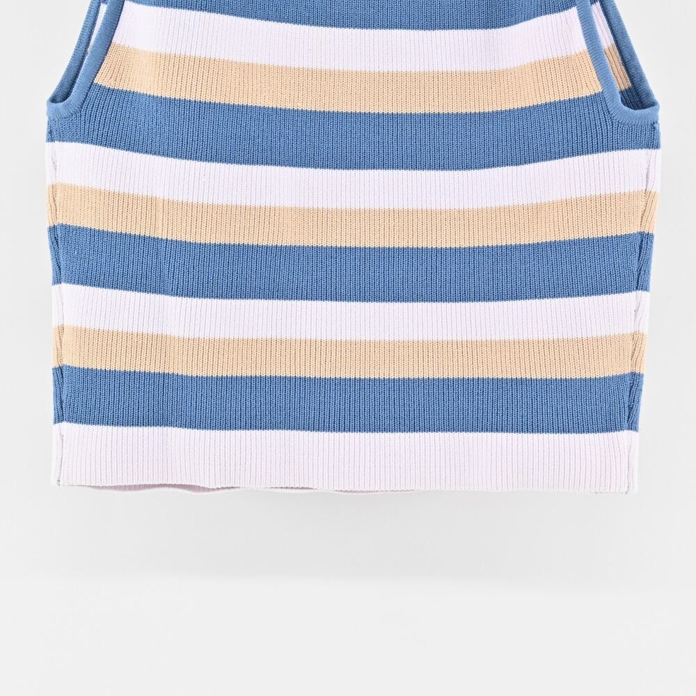 ARITZIA Top Sz XS Babaton Sculpt Knit Halter Flax Beige Flagstone Blue Stripe‎ - Picture 6 of 11